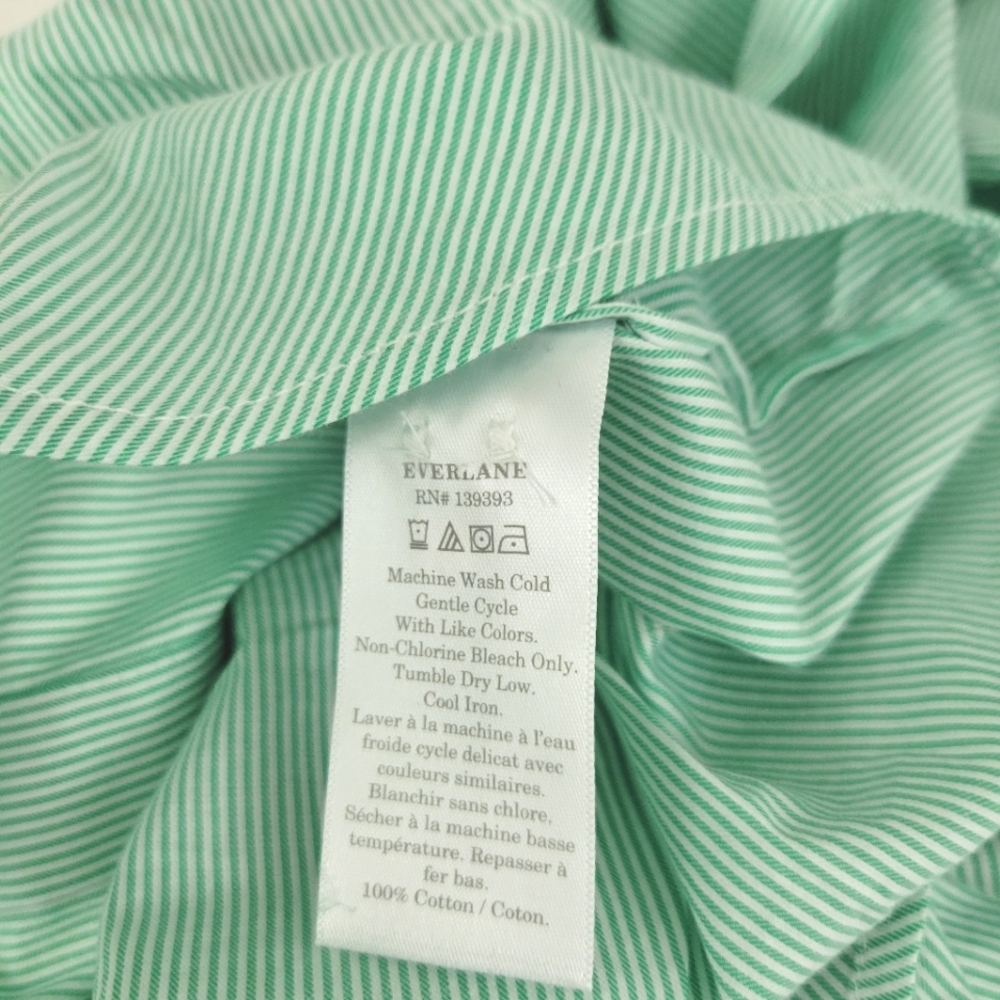 Everlane Bright Jade/White Silky Cotton Relaxed Button Down Shirt Top - Picture 7 of 7